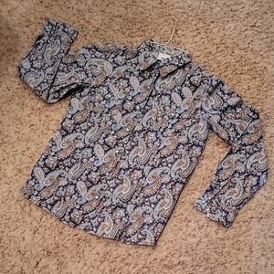 Cruel Girl Paisley Button Down Shirt - Blue and Brown